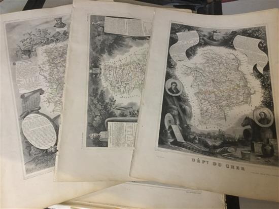 41 maps from Levasseurs Atlas National Illustre and a quantity of other 19C & later unframed maps (portfolio)